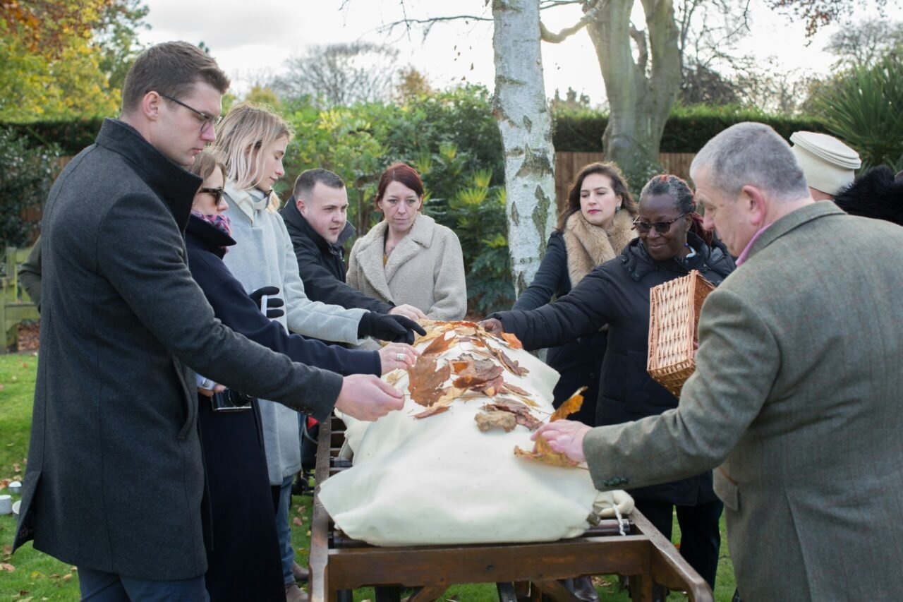 Mourners saying good-bye to a loved one.